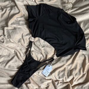 Elegant Black Ring Detail Bodysuit